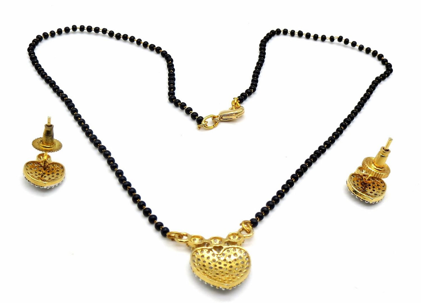 Jewelshingar Jewellery Gold Plated Diamond Looking Mangalsutra Pendant With Chain And Earrings For Women ( 92166MSE )