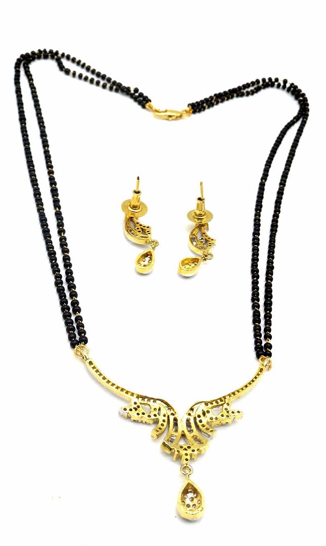 Jewelshingar Jewellery Gold Plated Diamond Looking Mangalsutra Pendant With Chain And Earrings For Women ( 92170MSE )