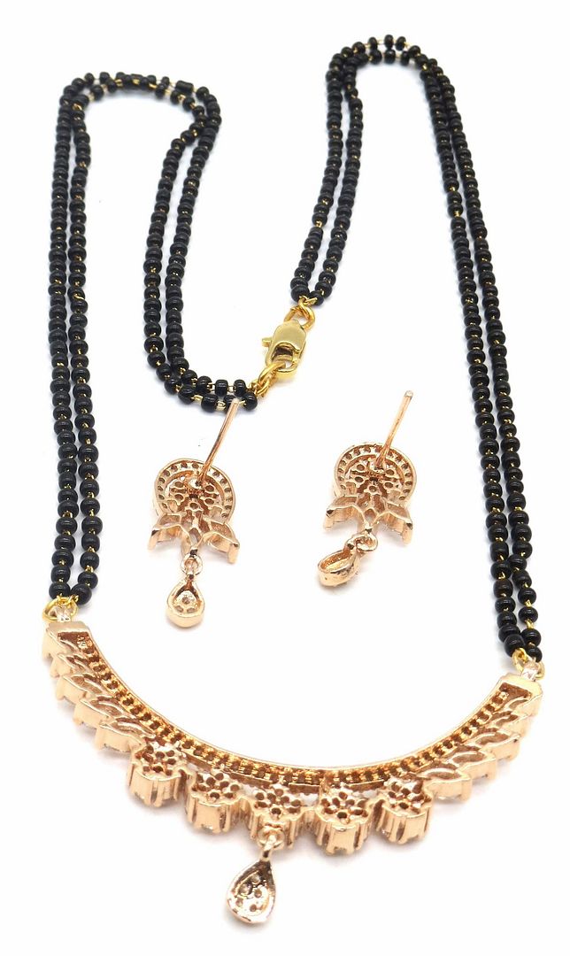 Jewelshingar Jewellery Rosegold Plated Diamond Looking Mangalsutra Pendant With Chain And Earrings For Women ( 92182MSE )