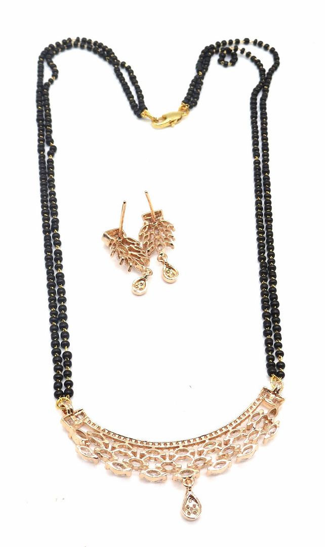 Jewelshingar Jewellery Rosegold Plated Diamond Looking Mangalsutra Pendant With Chain And Earrings For Women ( 92186MSE )