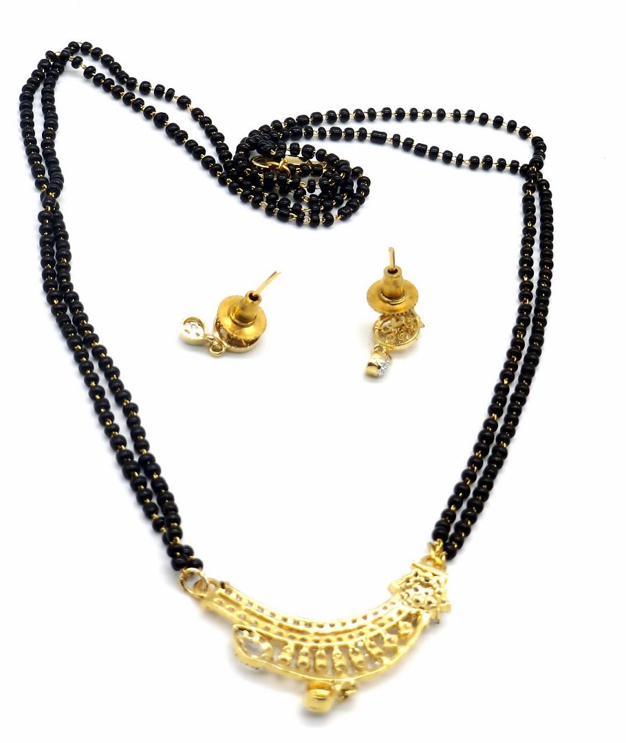 Jewelshingar Jewellery Gold Plated Diamond Looking Mangalsutra Pendant With Chain And Earrings For Women ( 92198MSE )