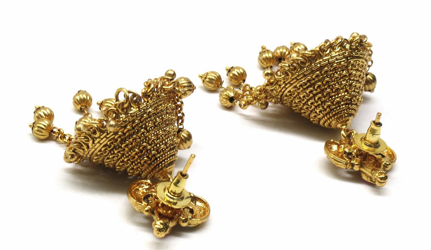 Jewelshingar Jewellery Gold Plated Polki Kundan Earrings For Women ( 92866PEJ )