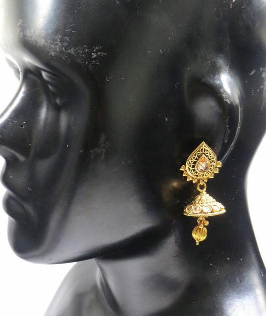 Jewelshingar Jewellery Antique Plated Polki Kundan Earrings For Women ( 92886PEJ )