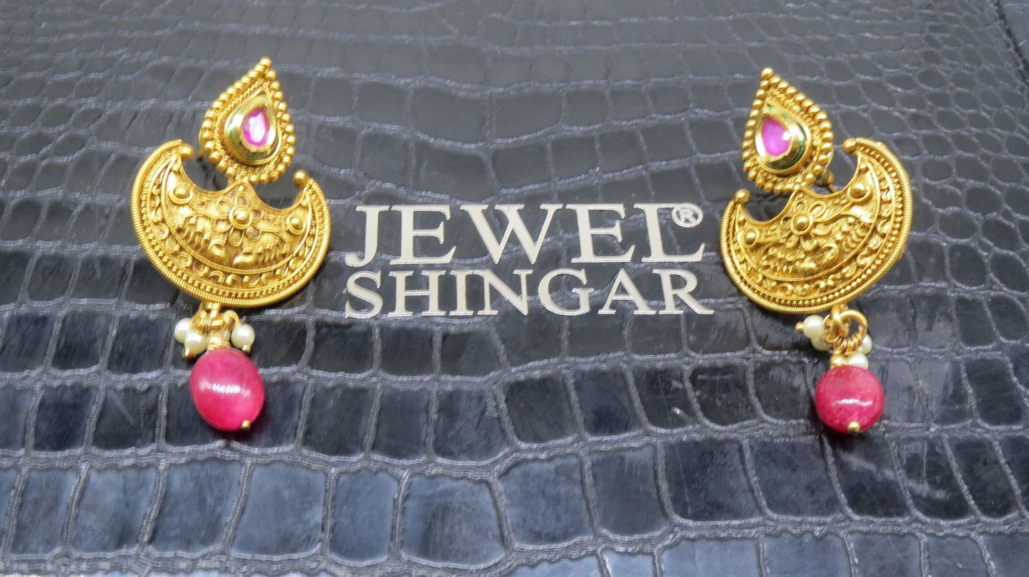 Jewelshingar Jewellery Gold Plated Polki Kundan Earrings For Women ( 92895PET )