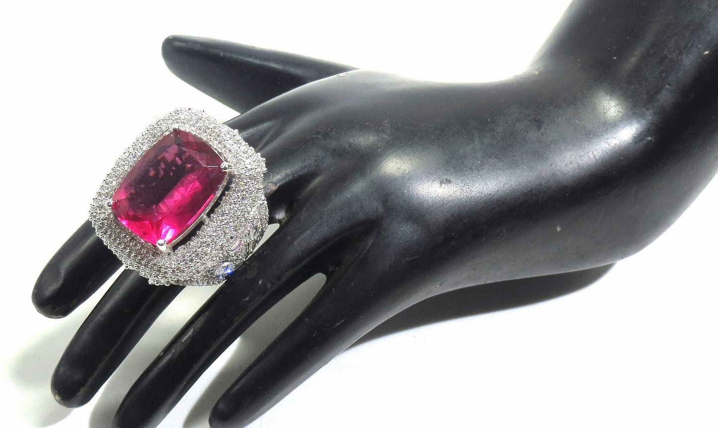 Jewelshingar Jewellery American Diamond Red Colour Size 13 Silver Plated Ring For Girls ( 92999RIN )