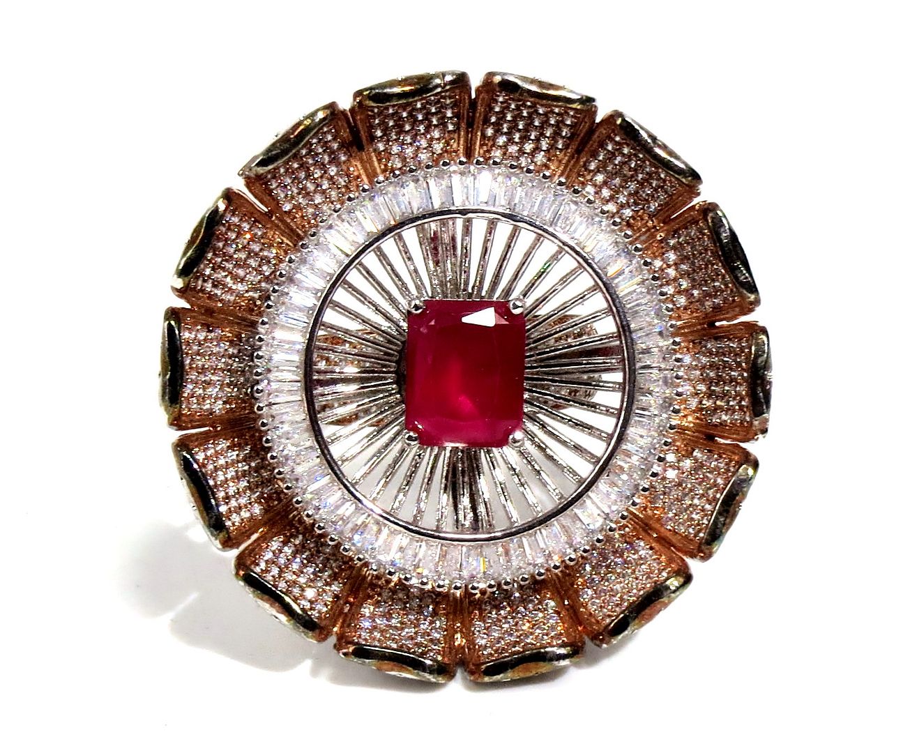 Jewelshingar Jewellery American Diamond Red Colour Size 18 Silver Plated Ring For Girls ( 93004RIN )