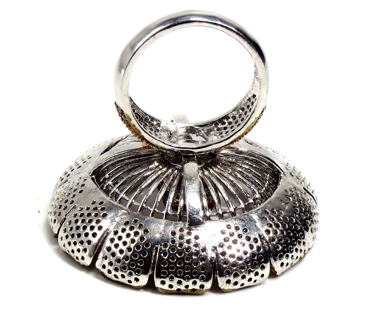 Jewelshingar Jewellery American Diamond Red Colour Size 18 Silver Plated Ring For Girls ( 93004RIN )