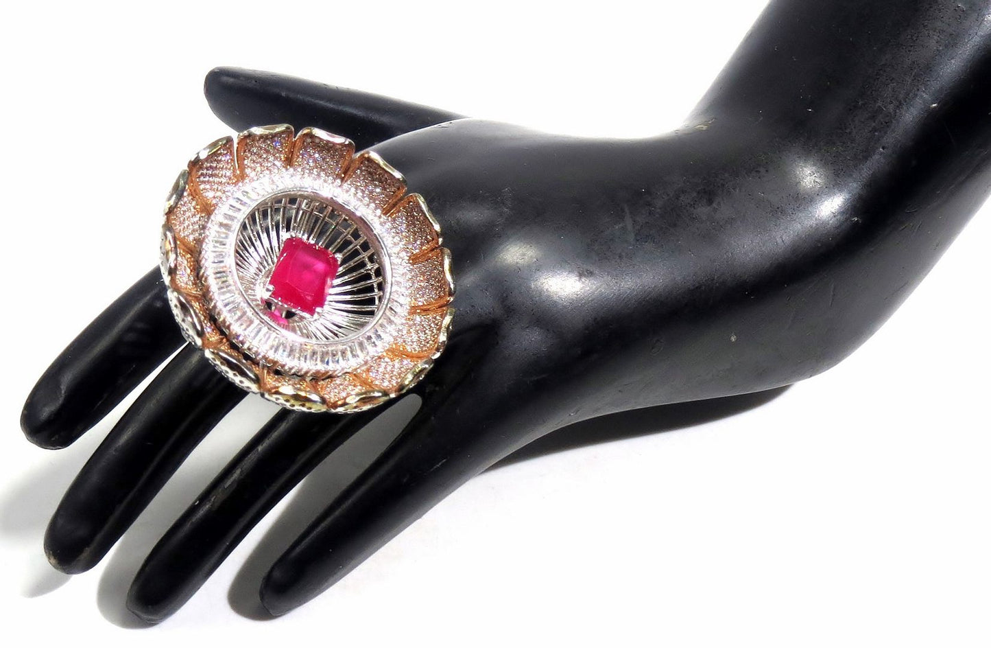 Jewelshingar Jewellery American Diamond Red Colour Size 18 Silver Plated Ring For Girls ( 93004RIN )