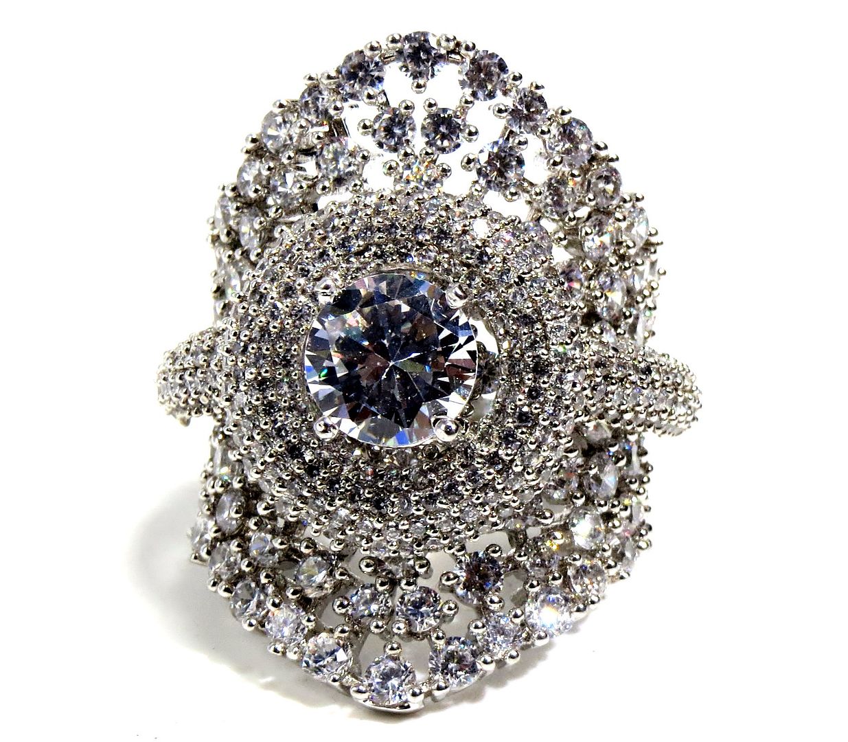 Jewelshingar Jewellery American Diamond Clear Colour Size 13 Silver Plated Ring For Girls ( 93029RIN )