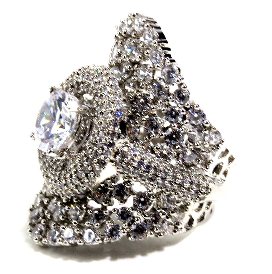 Jewelshingar Jewellery American Diamond Clear Colour Size 13 Silver Plated Ring For Girls ( 93029RIN )