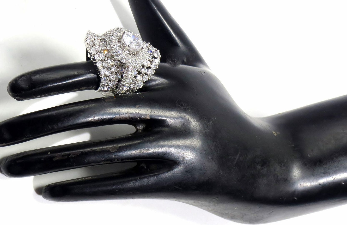 Jewelshingar Jewellery American Diamond Clear Colour Size 13 Silver Plated Ring For Girls ( 93029RIN )
