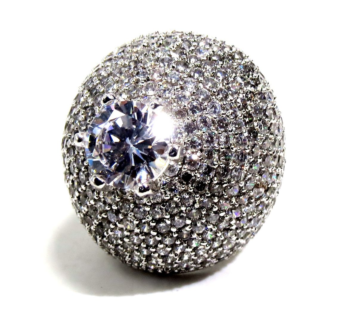 Jewelshingar Jewellery American Diamond Clear Colour Size 13 Silver Plated Ring For Girls ( 93043RIN )