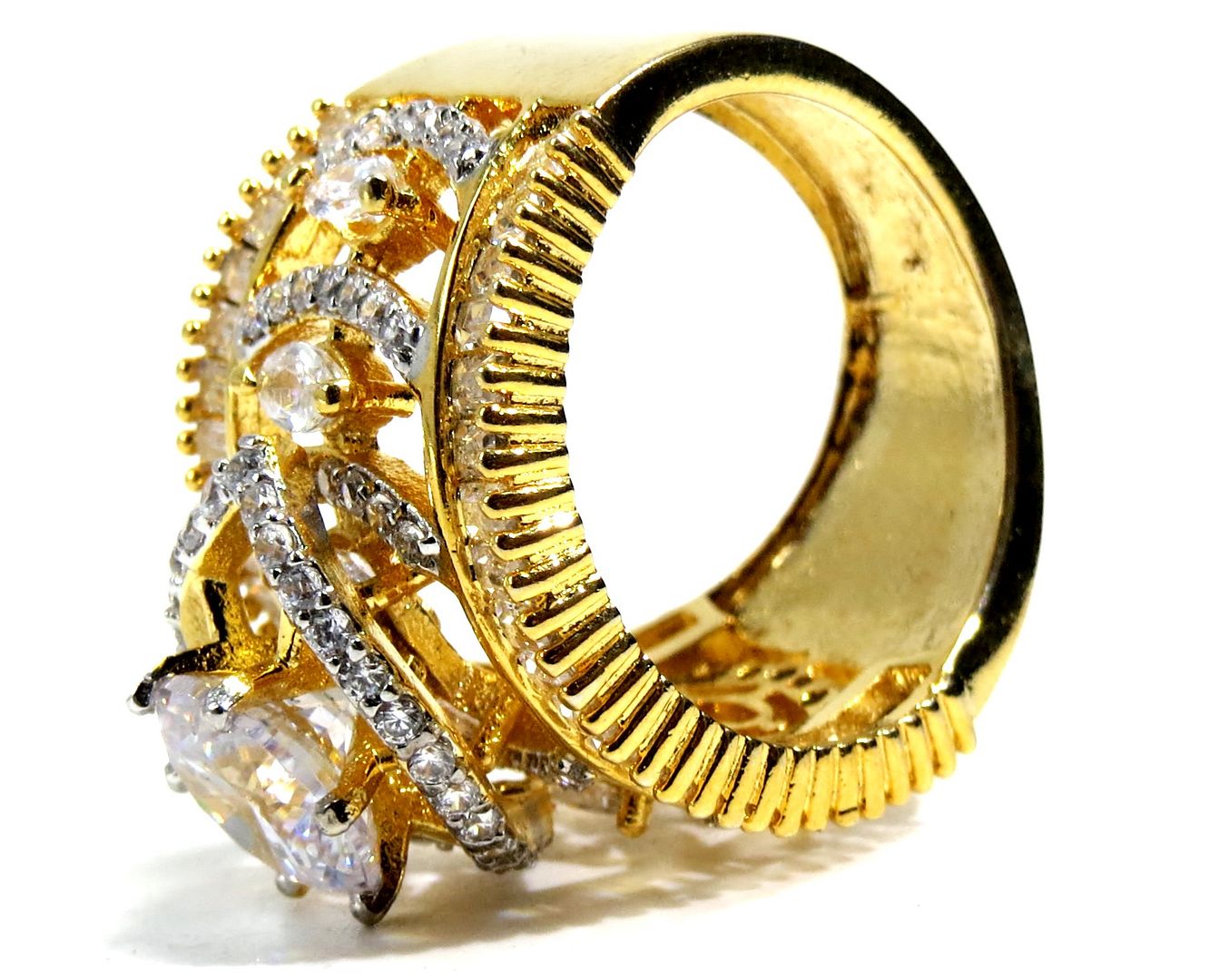 Jewelshingar Jewellery American Diamond Clear Colour Size 15 Gold Plated Ring For Girls ( 93057RIN )