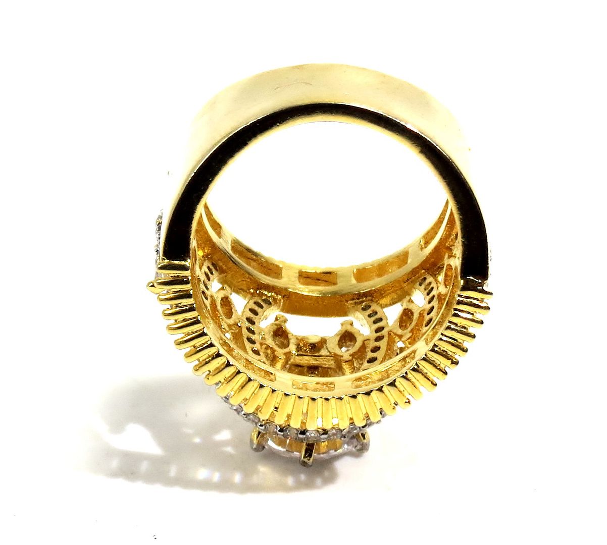 Jewelshingar Jewellery American Diamond Clear Colour Size 15 Gold Plated Ring For Girls ( 93057RIN )