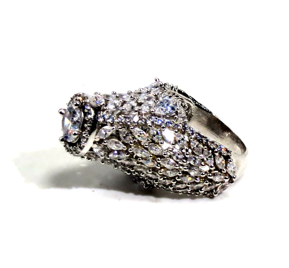 Jewelshingar Jewellery American Diamond Clear Colour Size 11 Silver Plated Ring For Girls ( 93061RIN )