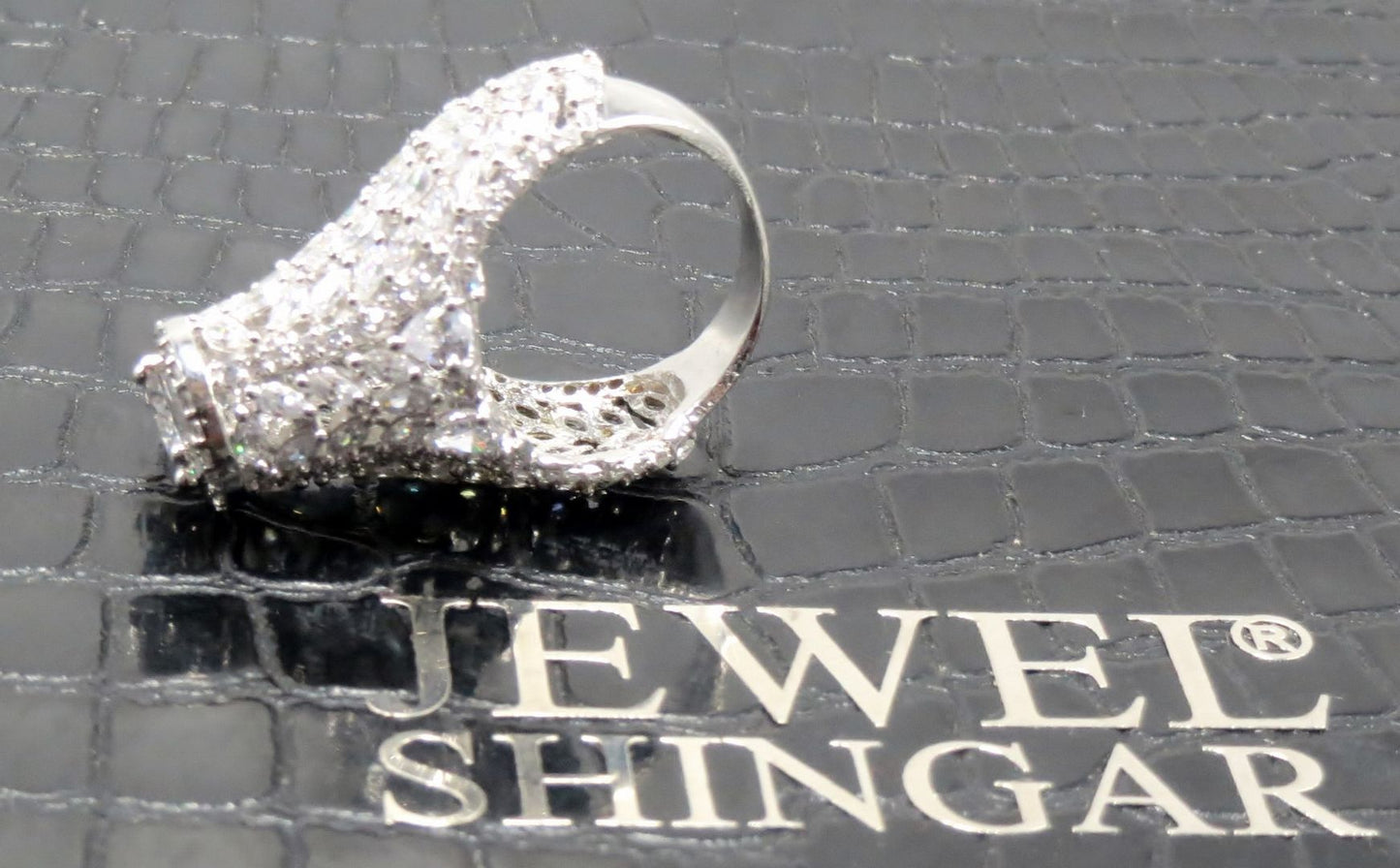 Jewelshingar Jewellery American Diamond Clear Colour Size 11 Silver Plated Ring For Girls ( 93061RIN )