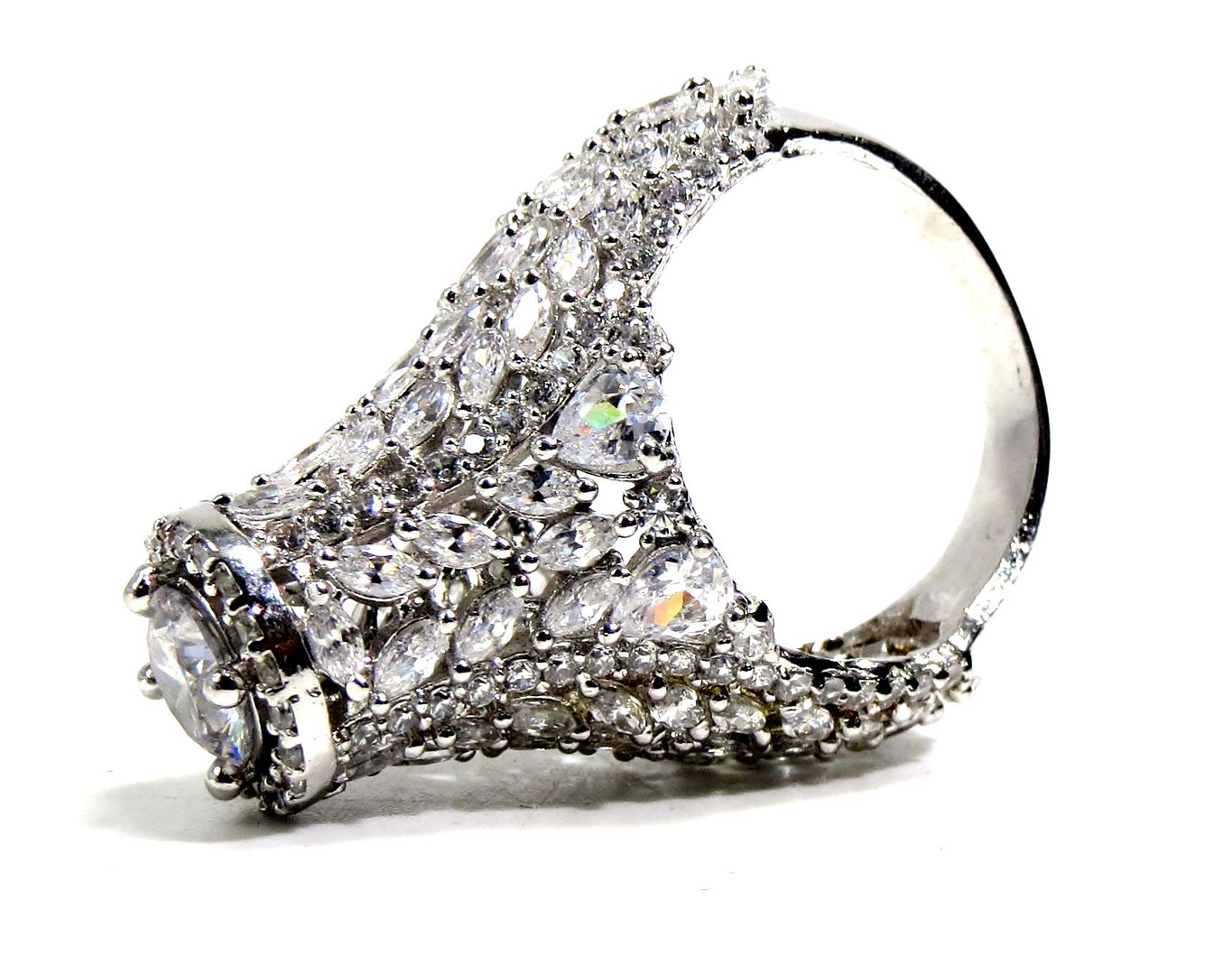 Jewelshingar Jewellery American Diamond Clear Colour Size 11 Silver Plated Ring For Girls ( 93061RIN )