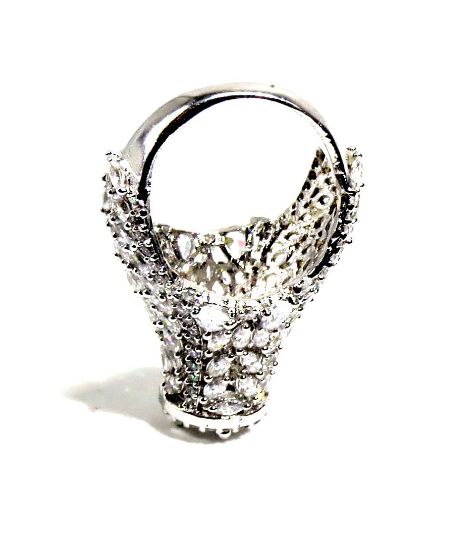 Jewelshingar Jewellery American Diamond Clear Colour Size 11 Silver Plated Ring For Girls ( 93061RIN )
