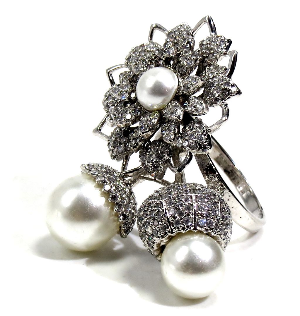 Jewelshingar Jewellery American Diamond Clear Colour Size 13 Silver Plated Ring For Girls ( 93074RIN )