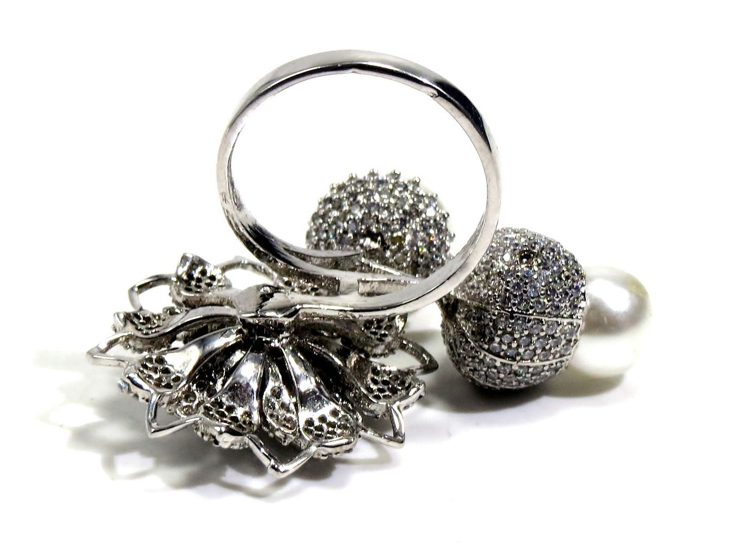 Jewelshingar Jewellery American Diamond Clear Colour Size 13 Silver Plated Ring For Girls ( 93074RIN )