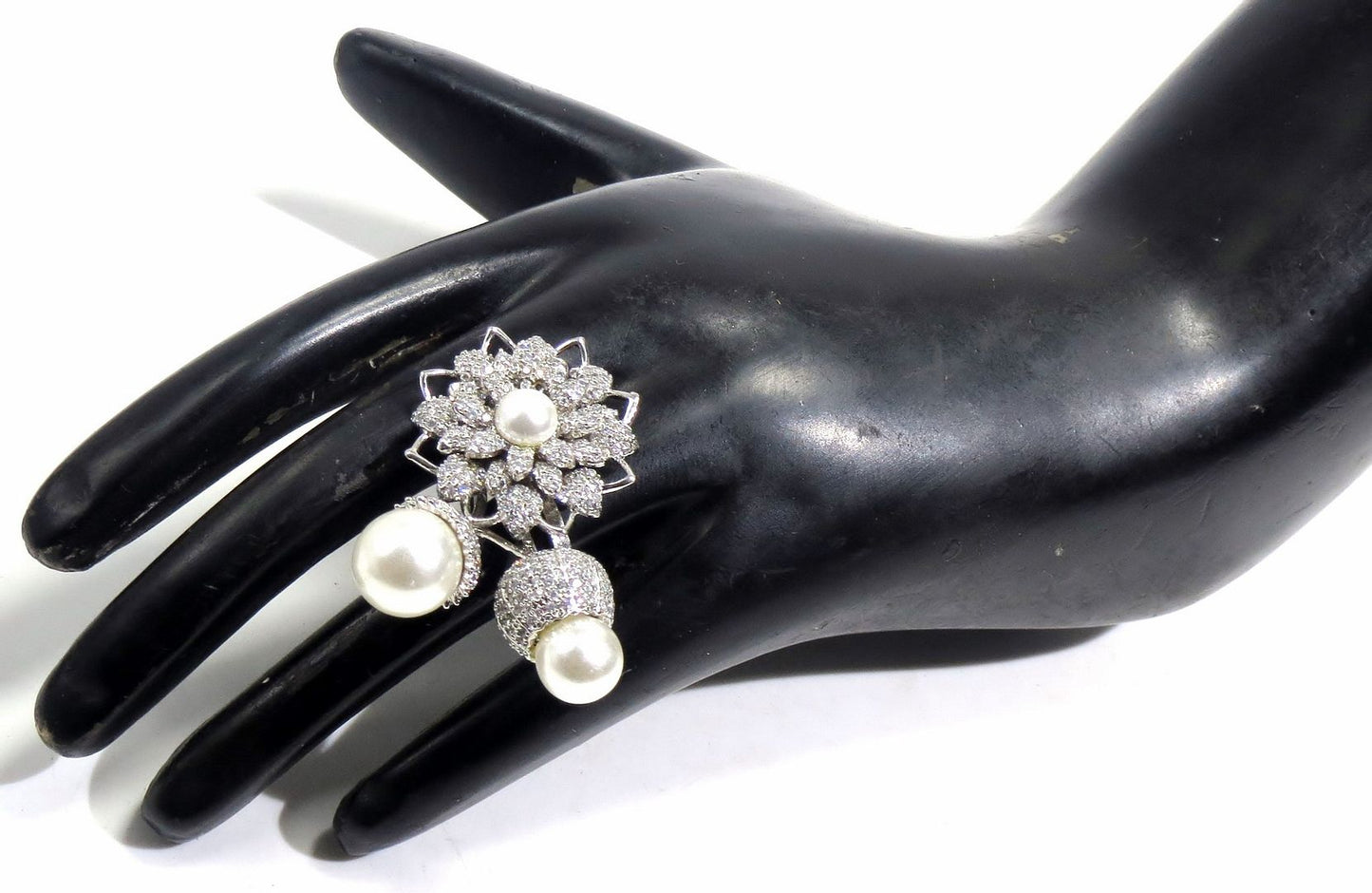 Jewelshingar Jewellery American Diamond Clear Colour Size 13 Silver Plated Ring For Girls ( 93074RIN )