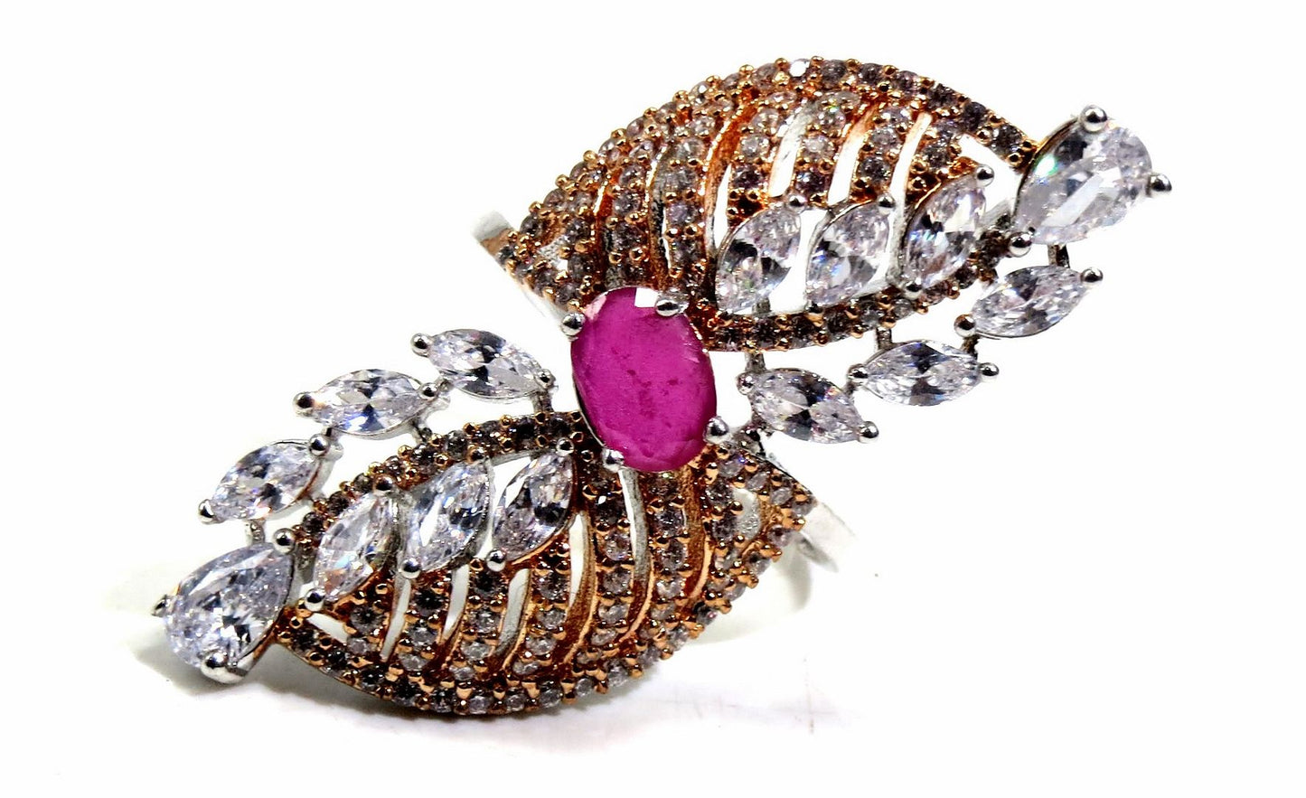 Jewelshingar Jewellery American Diamond Red Colour Size 18 Silver Plated Ring For Girls ( 93084RIN )