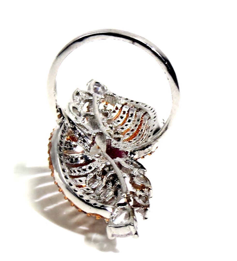 Jewelshingar Jewellery American Diamond Red Colour Size 18 Silver Plated Ring For Girls ( 93084RIN )