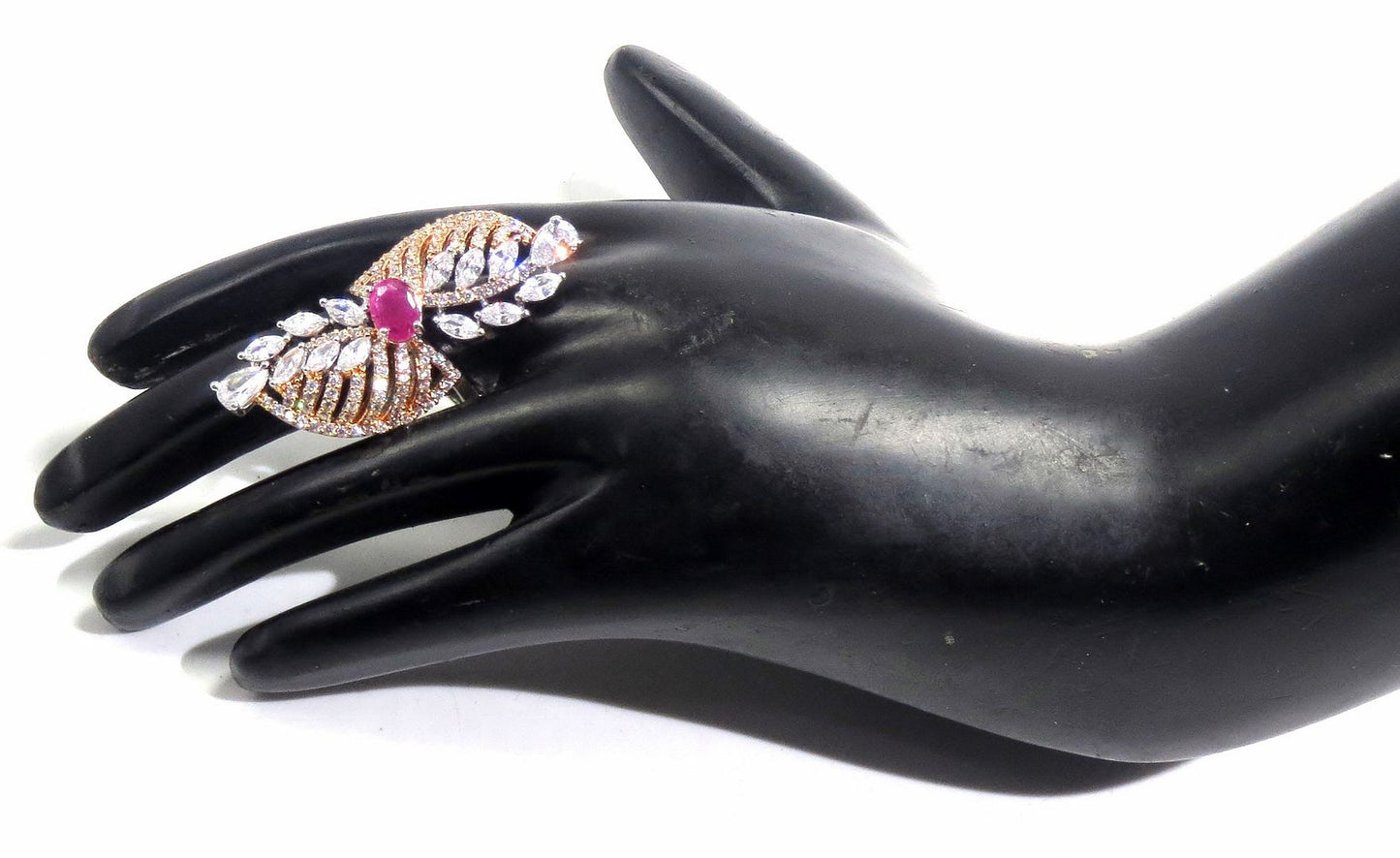 Jewelshingar Jewellery American Diamond Red Colour Size 18 Silver Plated Ring For Girls ( 93084RIN )