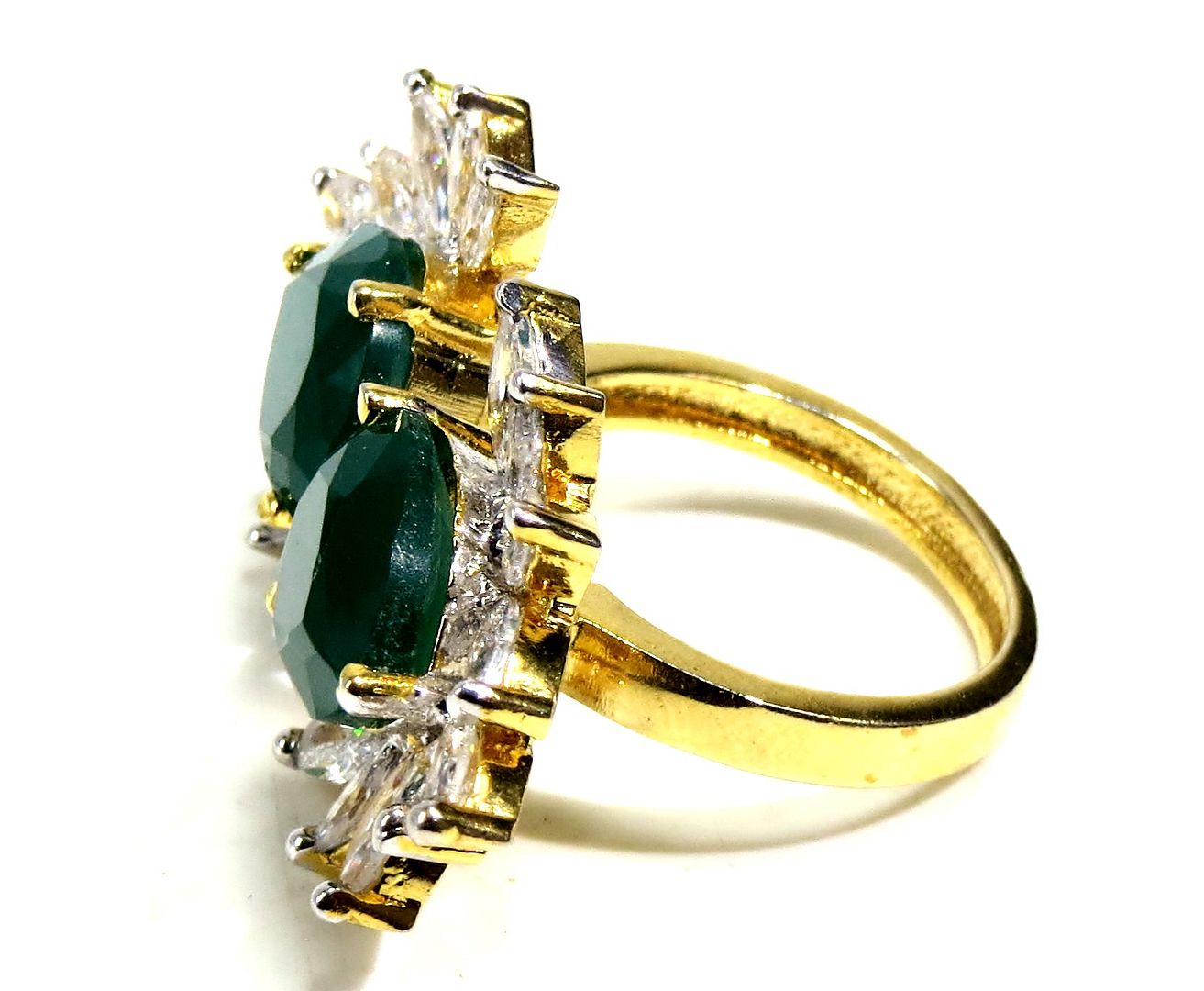 Jewelshingar Jewellery American Diamond Green Colour Size Freesize Gold Plated Ring For Girls ( 93094RIN )