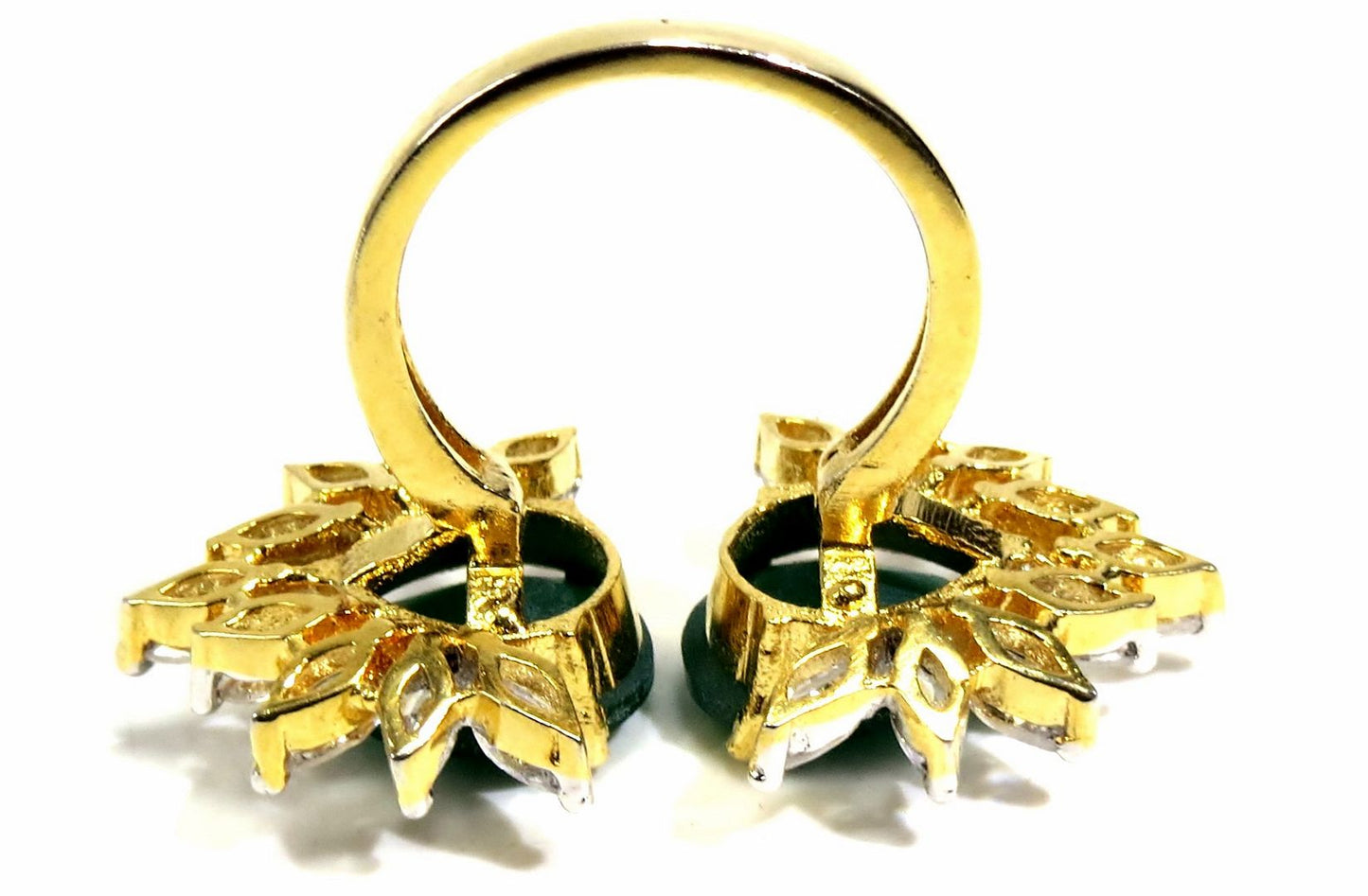 Jewelshingar Jewellery American Diamond Green Colour Size Freesize Gold Plated Ring For Girls ( 93094RIN )