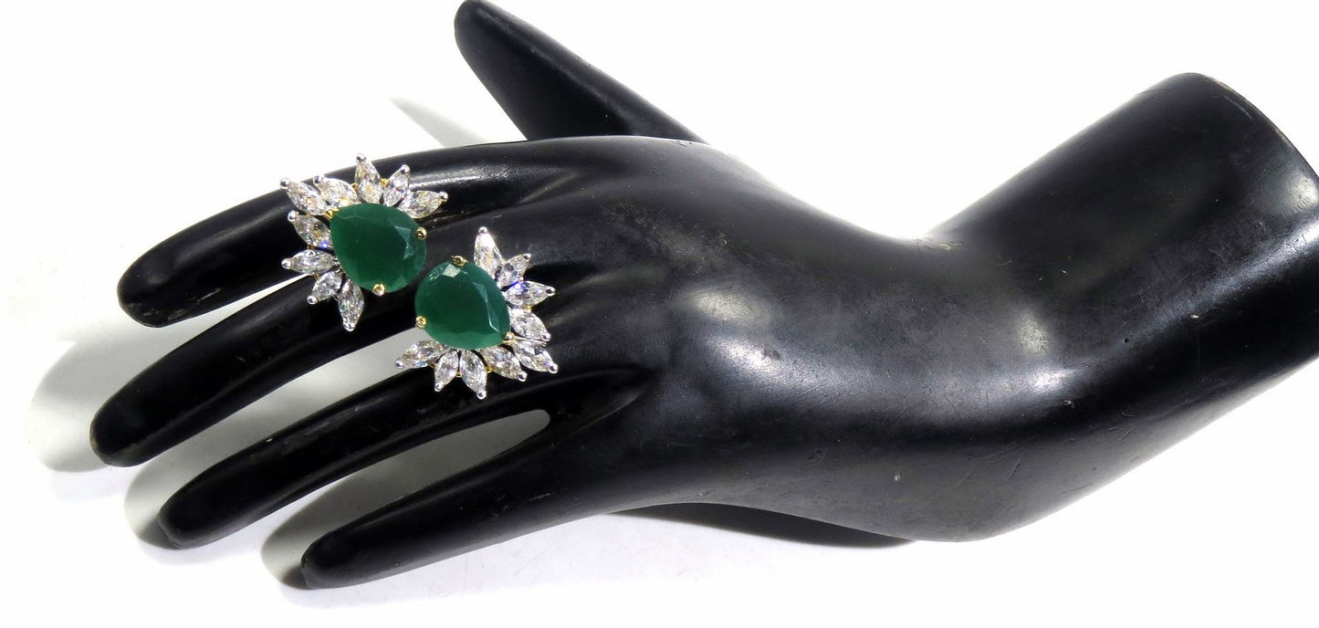 Jewelshingar Jewellery American Diamond Green Colour Size Freesize Gold Plated Ring For Girls ( 93094RIN )