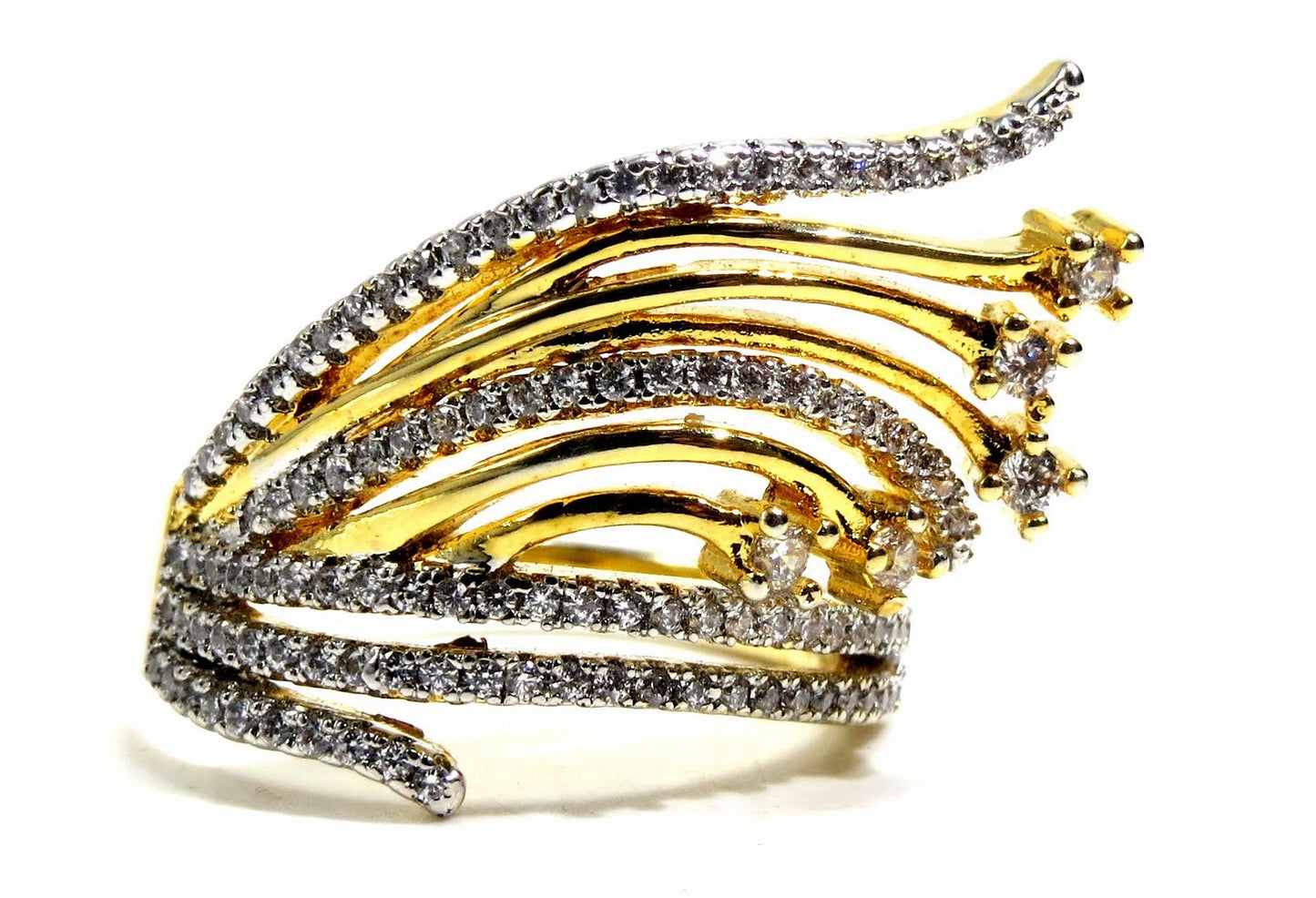 Jewelshingar Jewellery American Diamond Red Colour Size 17 Gold Plated Ring For Girls ( 93089RIN )