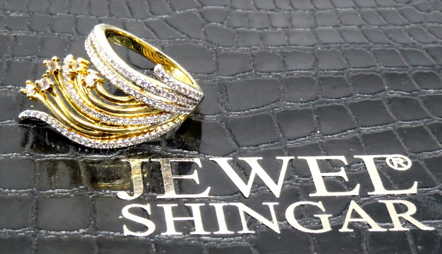 Jewelshingar Jewellery American Diamond Red Colour Size 17 Gold Plated Ring For Girls ( 93089RIN )