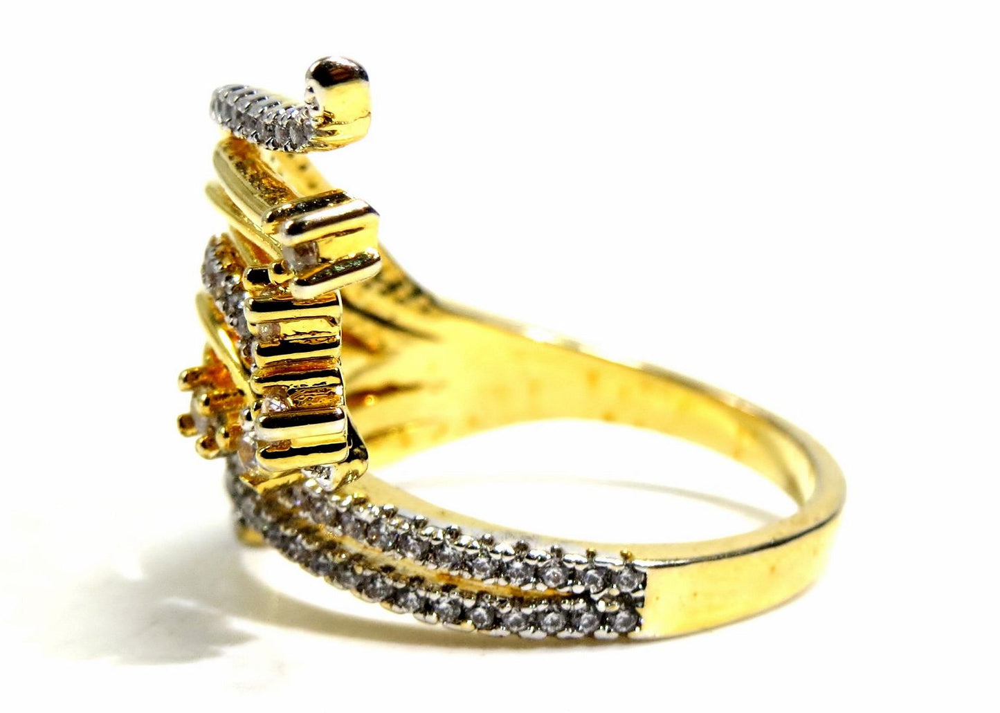 Jewelshingar Jewellery American Diamond Red Colour Size 17 Gold Plated Ring For Girls ( 93089RIN )