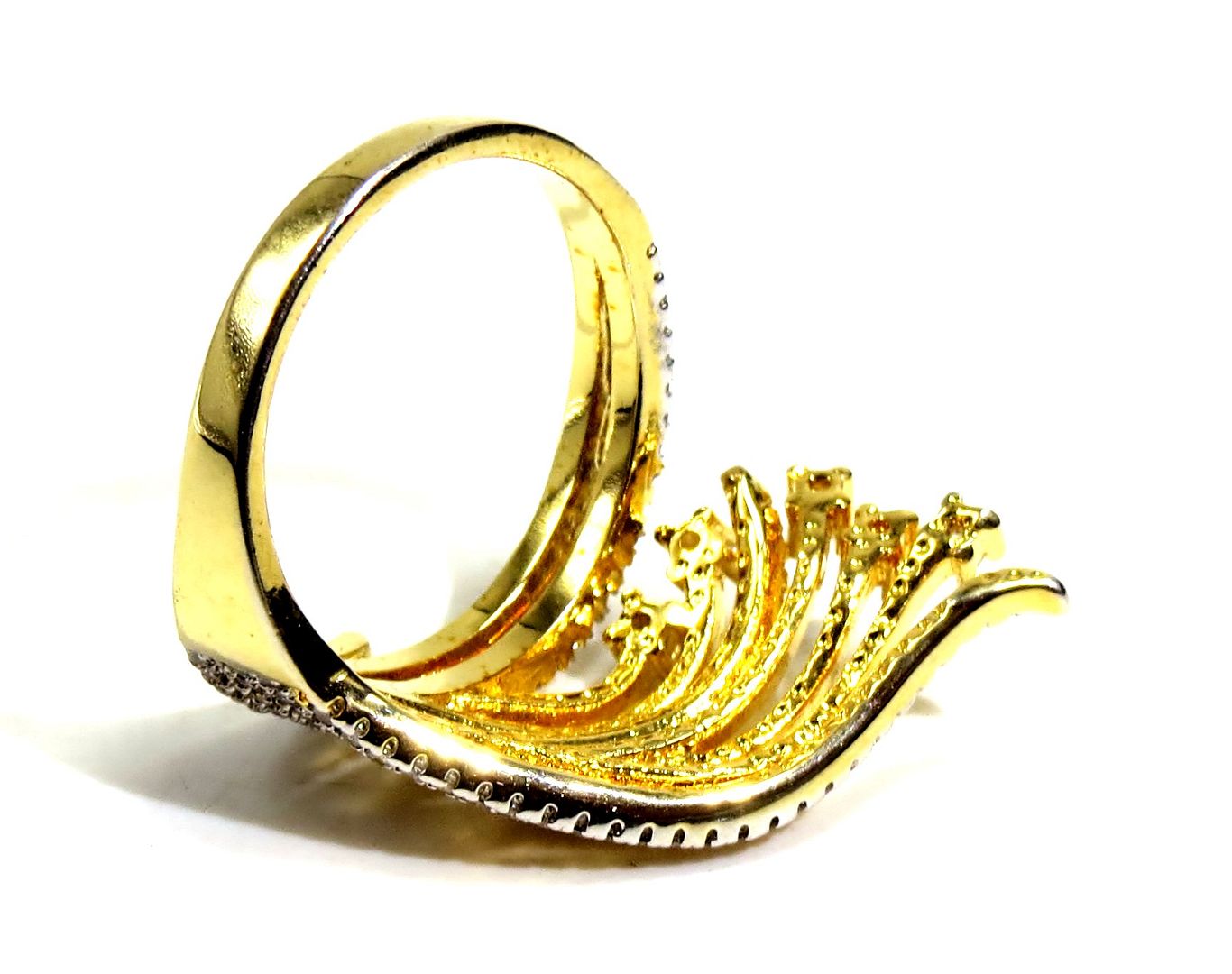Jewelshingar Jewellery American Diamond Red Colour Size 17 Gold Plated Ring For Girls ( 93089RIN )