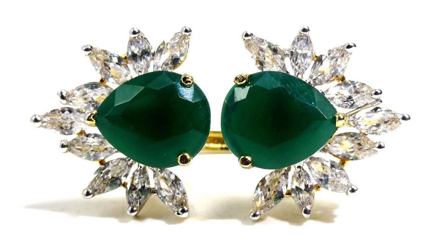 Jewelshingar Jewellery American Diamond Green Colour Size Freesize Gold Plated Ring For Girls ( 93094RIN )