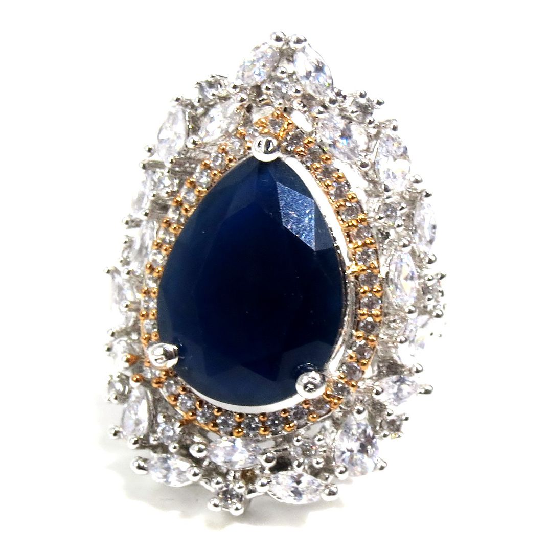 Jewelshingar Jewellery American Diamond Black Colour Size 15 Silver Plated Ring For Girls ( 93104RIN )
