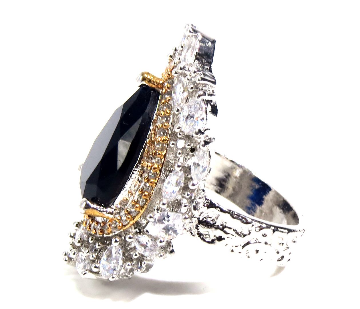 Jewelshingar Jewellery American Diamond Black Colour Size 15 Silver Plated Ring For Girls ( 93104RIN )