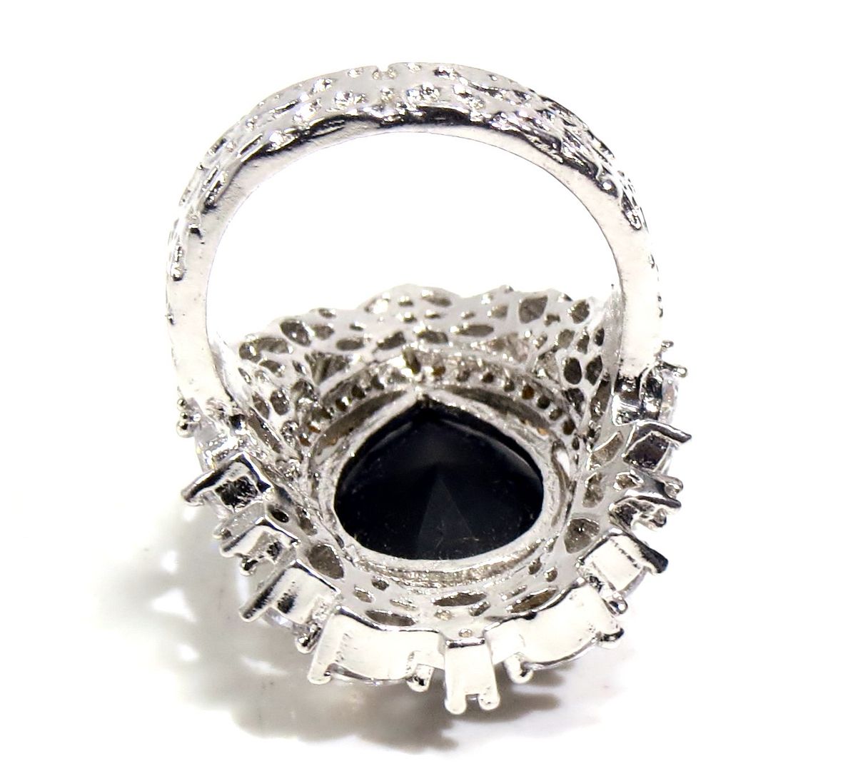 Jewelshingar Jewellery American Diamond Black Colour Size 15 Silver Plated Ring For Girls ( 93104RIN )