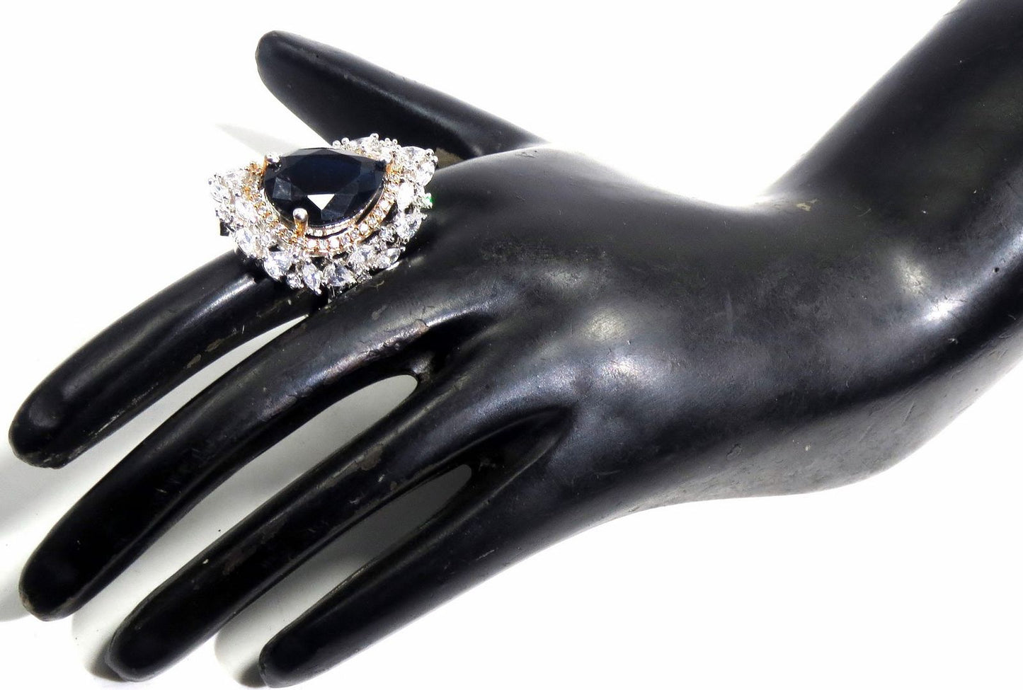 Jewelshingar Jewellery American Diamond Black Colour Size 15 Silver Plated Ring For Girls ( 93104RIN )
