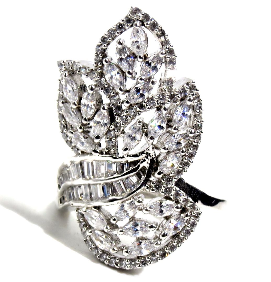 Jewelshingar Jewellery American Diamond Clear Colour Size 18 Silver Plated Ring For Girls ( 93114RIN )