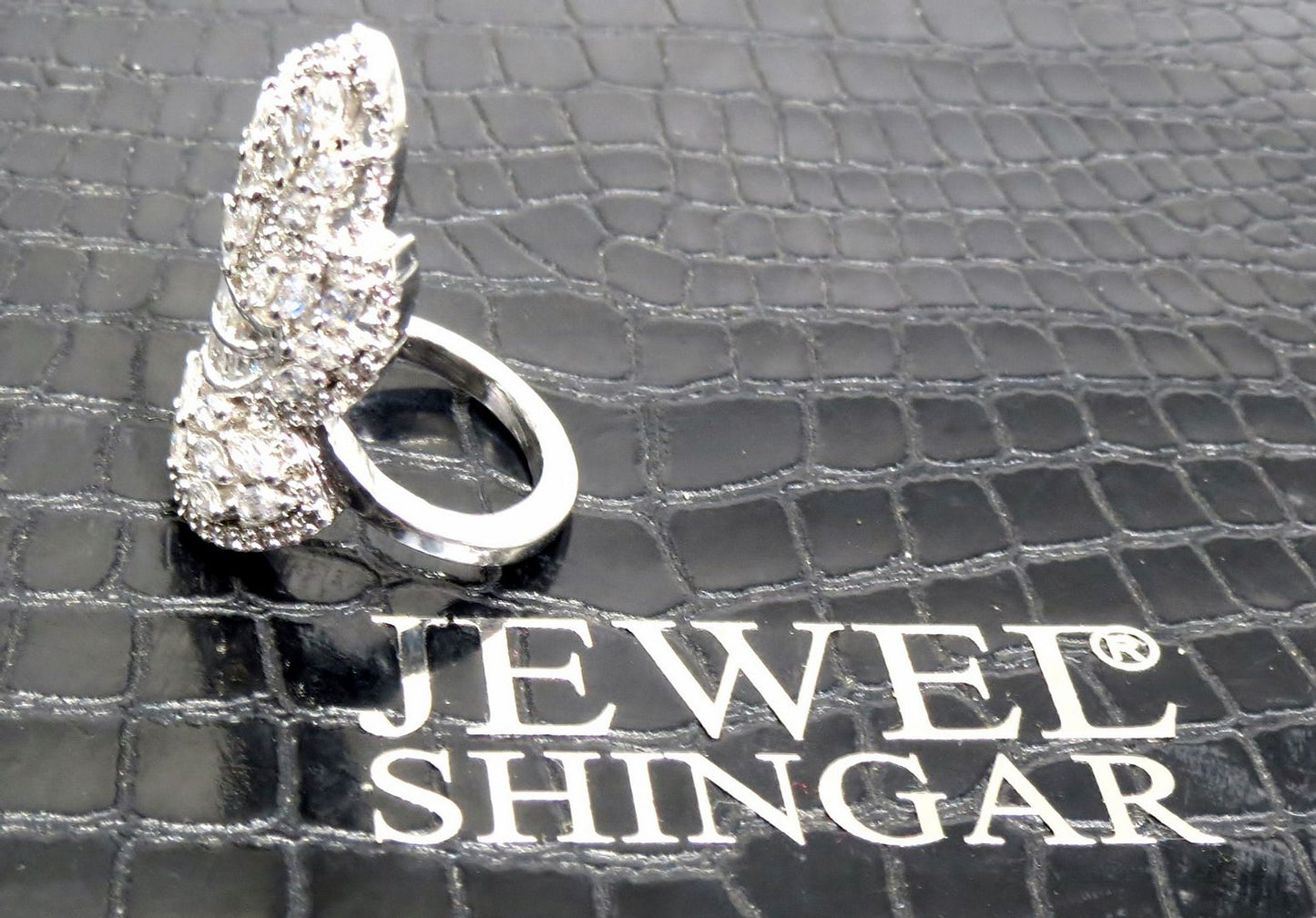 Jewelshingar Jewellery American Diamond Clear Colour Size 18 Silver Plated Ring For Girls ( 93114RIN )