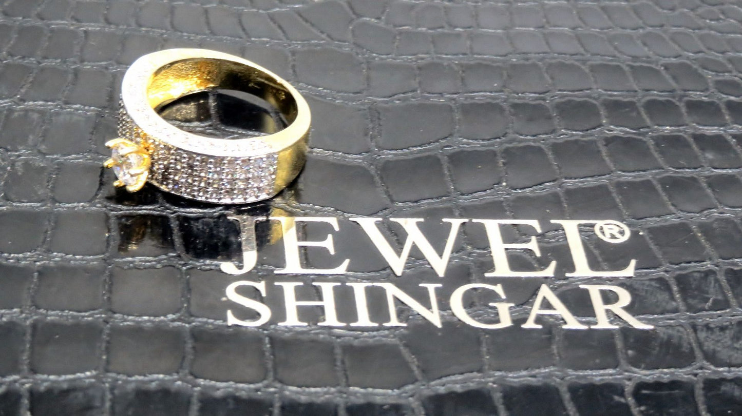 Jewelshingar Jewellery American Diamond Clear Colour Size 15 Gold Plated Ring For Girls ( 93119RIN )
