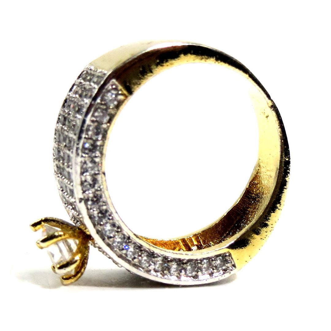 Jewelshingar Jewellery American Diamond Clear Colour Size 15 Gold Plated Ring For Girls ( 93119RIN )