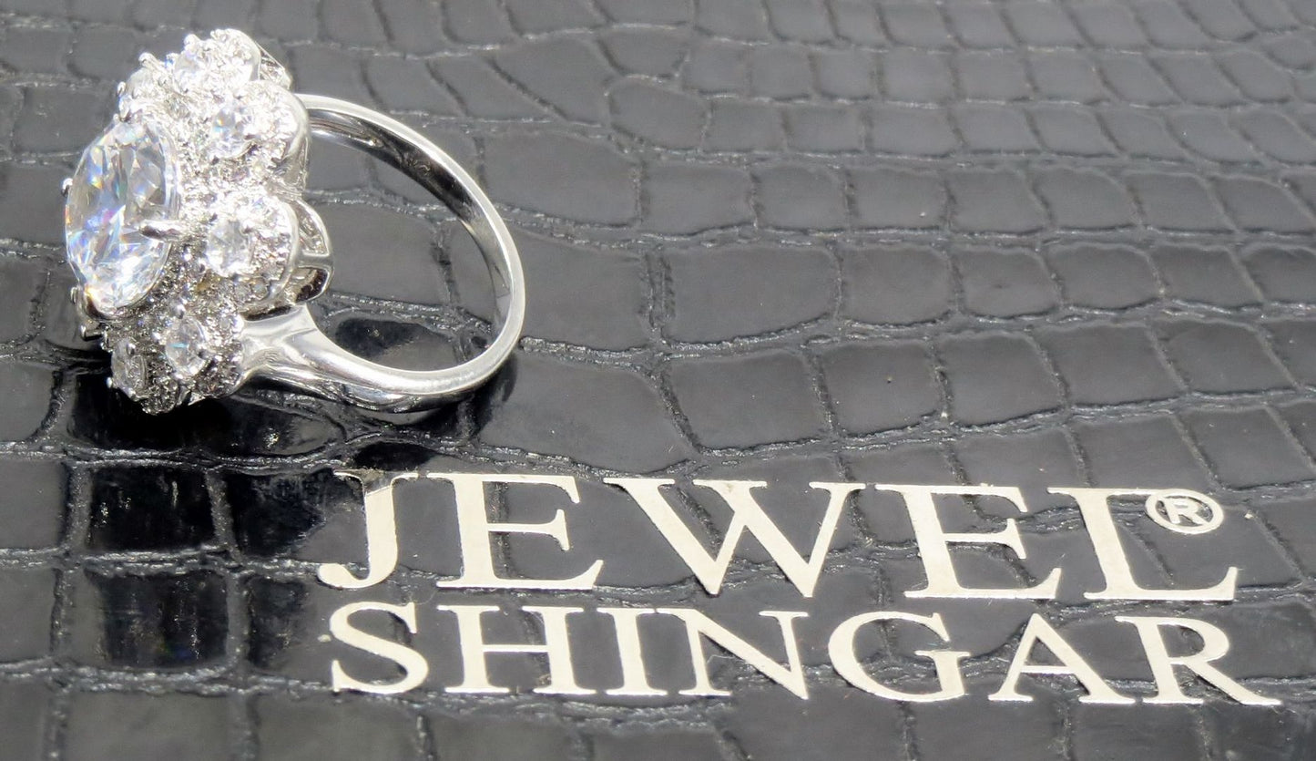 Jewelshingar Jewellery American Diamond Clear Colour Size 13 Silver Plated Ring For Girls ( 93124RIN )