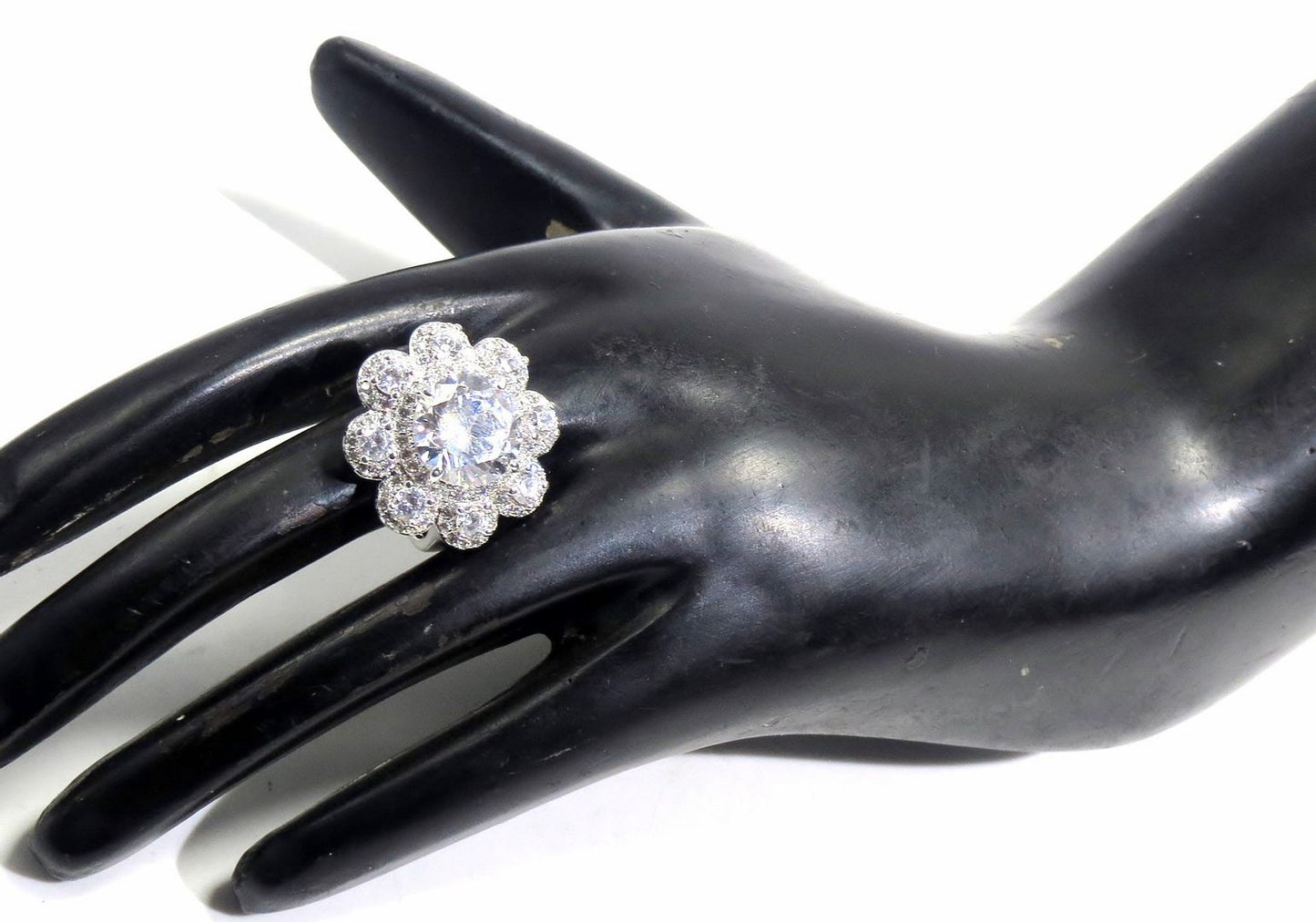 Jewelshingar Jewellery American Diamond Clear Colour Size 13 Silver Plated Ring For Girls ( 93124RIN )