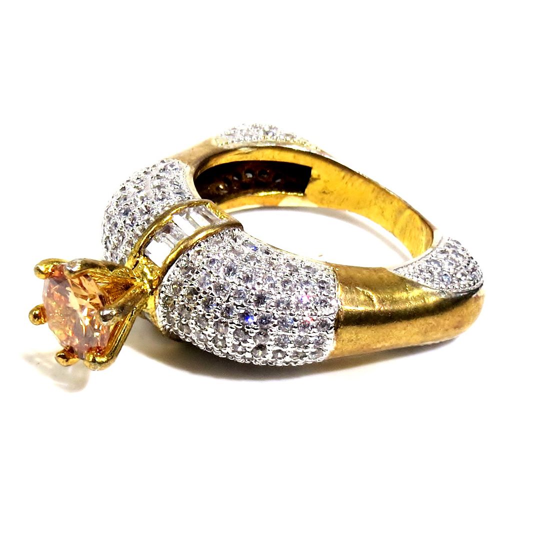Jewelshingar Jewellery American Diamond Brown Colour Size 18 Gold Plated Ring For Girls ( 93129RIN )