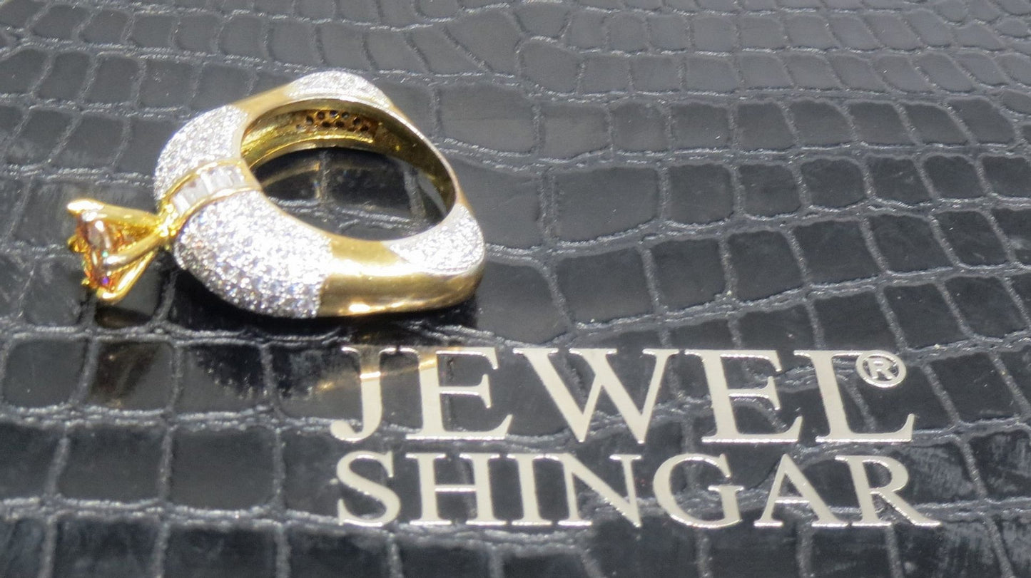 Jewelshingar Jewellery American Diamond Brown Colour Size 18 Gold Plated Ring For Girls ( 93129RIN )