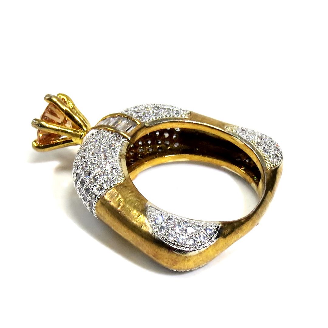 Jewelshingar Jewellery American Diamond Brown Colour Size 18 Gold Plated Ring For Girls ( 93129RIN )