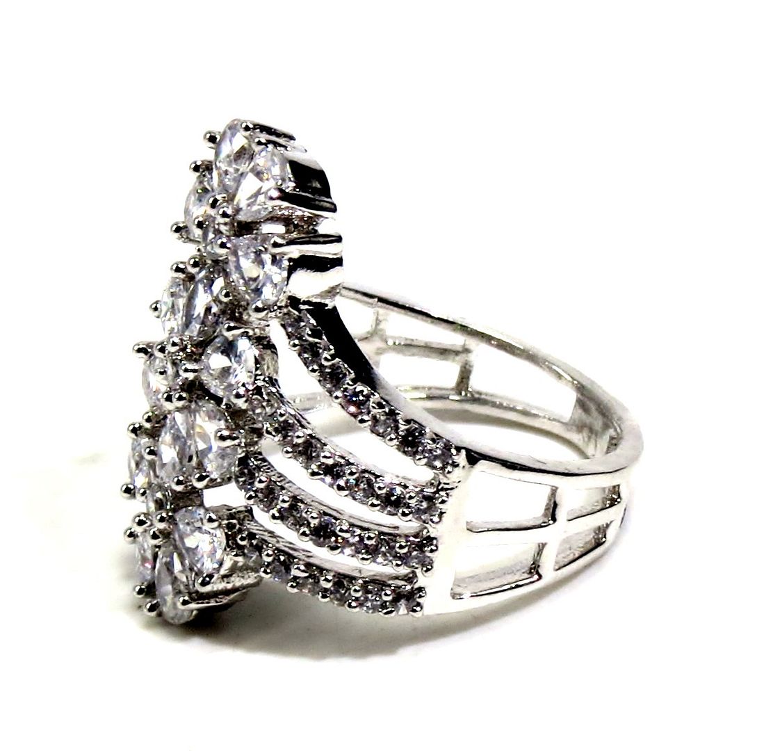 Jewelshingar Jewellery American Diamond Clear Colour Size 16 Silver Plated Ring For Girls ( 93139RIN )